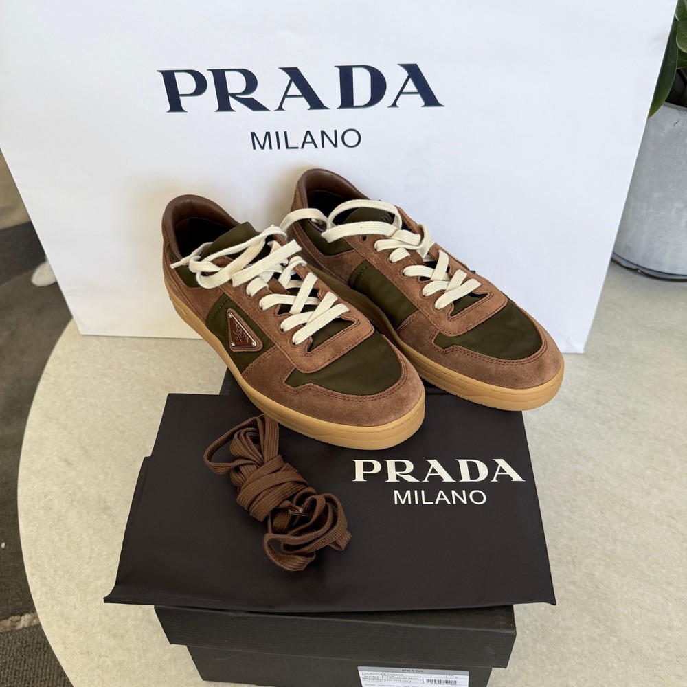 Prada Milano 2EE364 Men Brown/Green Suede Fabric Downtown Sneakers shoes UK 9 - Picture 14 of 16